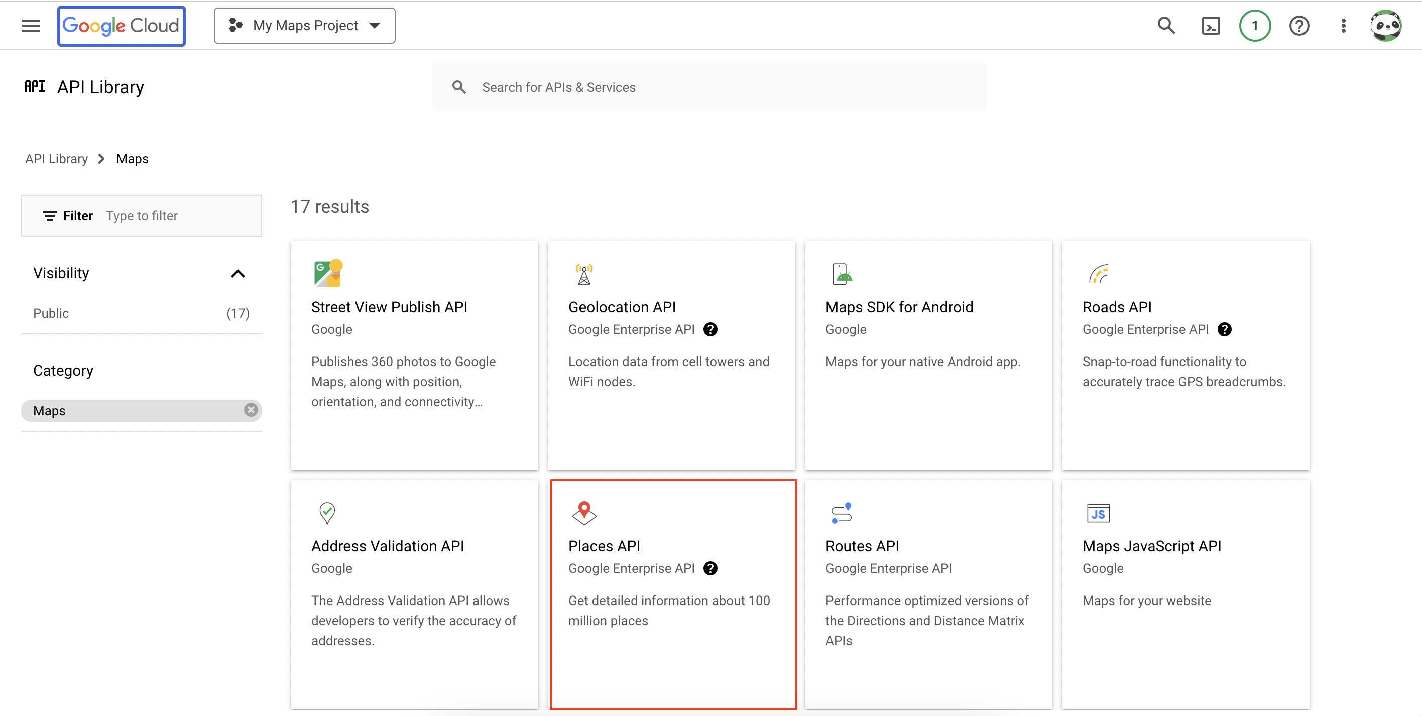 google place API enablement